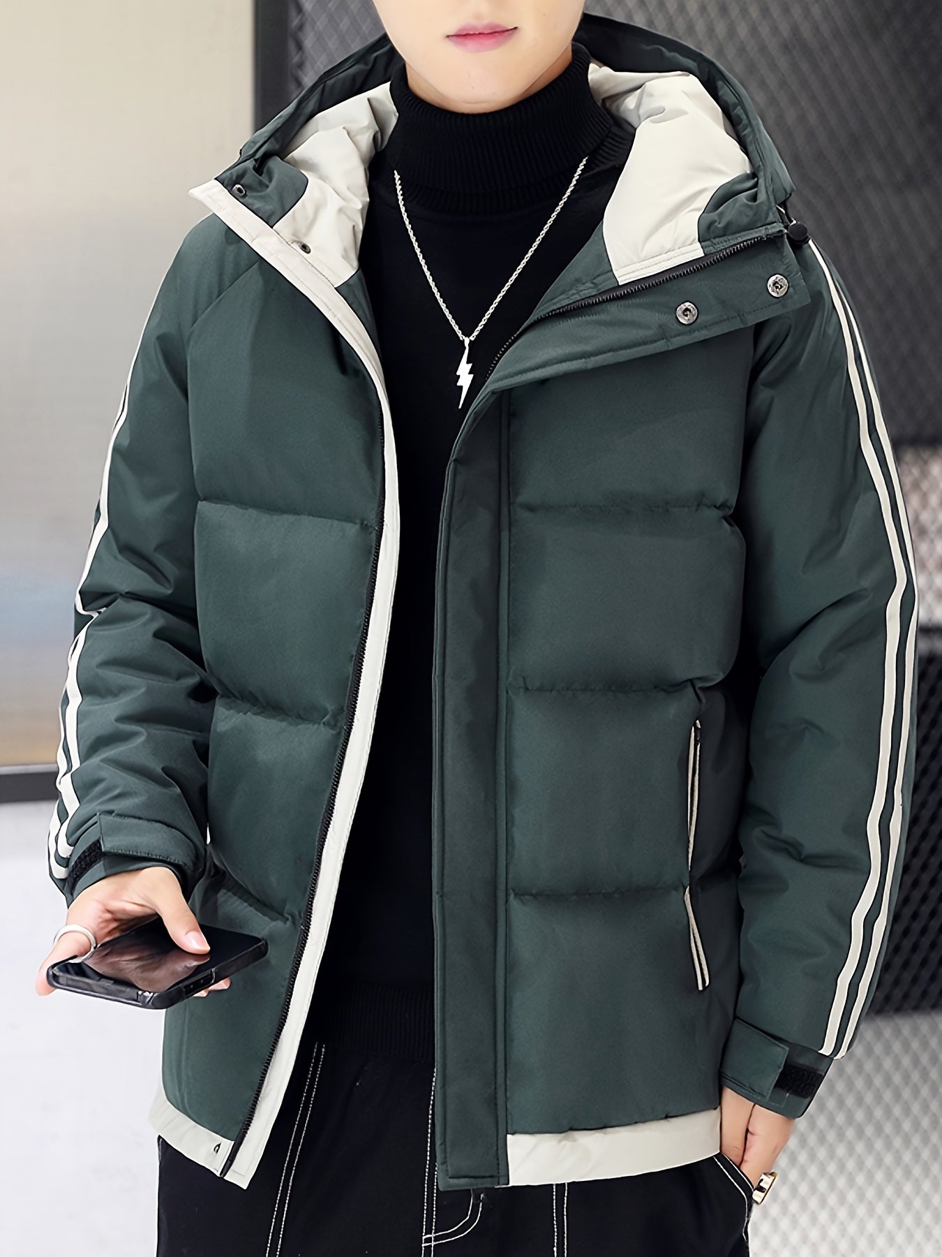 Men'S Heavyweight Winter Hooded Jacket - Thermal Insulated Cold Weather Coat with Zipper Closure, Long Sleeve Outerwear for Hiking, Skiing, Thick, Hiking Gear, Sleek Design, Durable Construction, Outdoor Enthusiasts