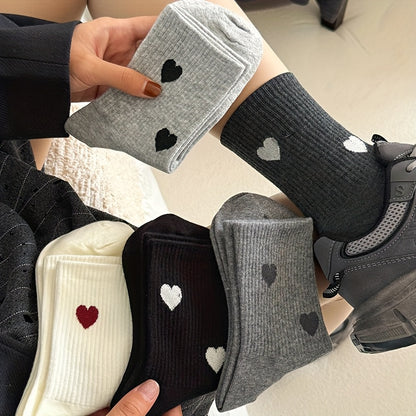 5 Pairs Elegant Heart Pattern Mid-Calf Socks for Couples