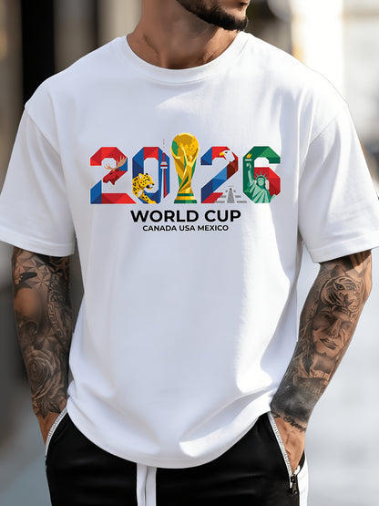 Unisex 2026 Football T-Shirt with Geometric Pattern, Cotton Crew Neck