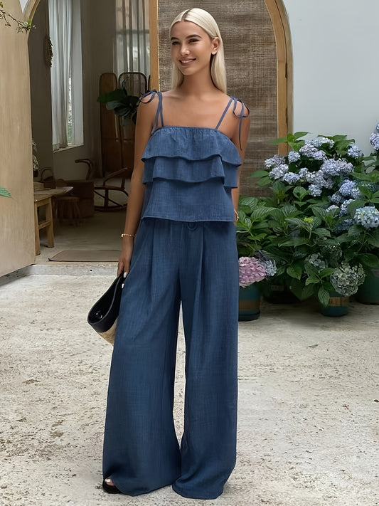 Women’s Ruffled Cami Top & High-Waist Tie-Side Pants Set