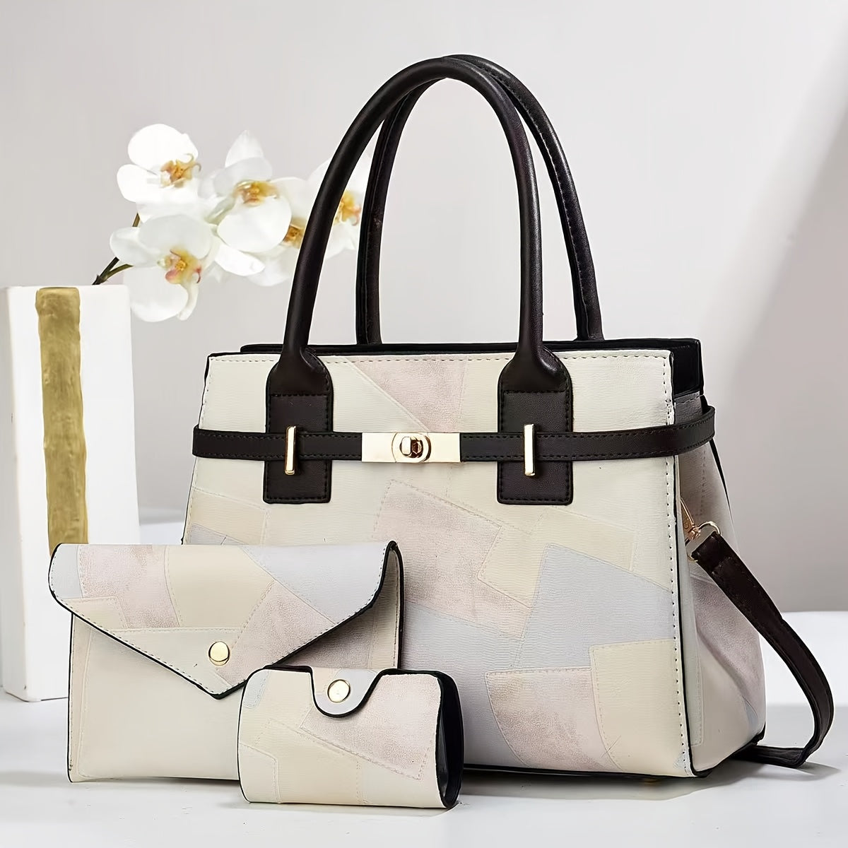 3-Piece Women's Faux Leather Handbag Set with Adjustable Strap