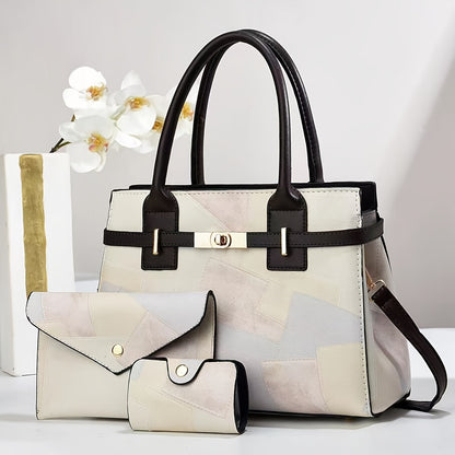 3-Piece Women's Faux Leather Handbag Set with Adjustable Strap