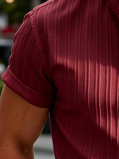 Men's Casual Athletic Short Sleeve Shirt with Stand Collar