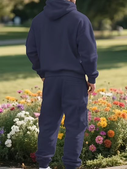 Men's Fashion Casual Sportswear Set with Cardigan, Multi-Pocket Decorative Sweatshirt, Hooded Top and Bottoms