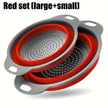 1/2 Set Round Silicone Kitchen Drain Basket Set Collapsible Funnel - 1 Large, 1 Small, Very Suitable for Draining Pasta, Vegetables and Fruits