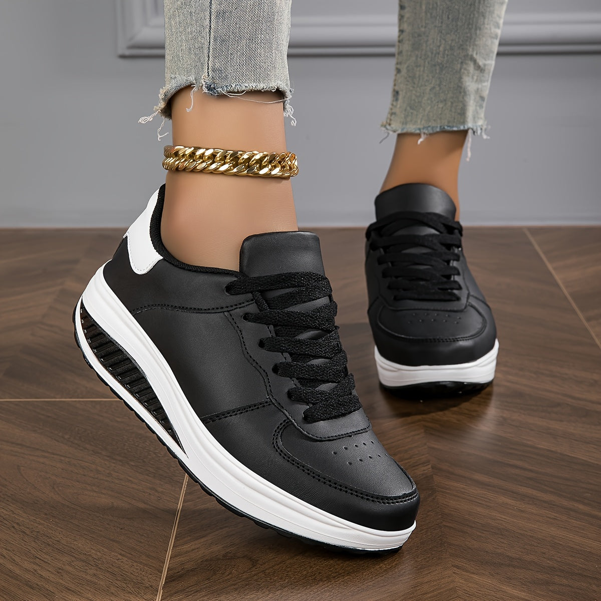 Women's Fashion Sneakers - Low-Top Lace-Up Casual Shoes with Synthetic Cover Upper, Breathable Fabric Lining  MD Cushioned Sole for All-Day Comfort - All-Season Versatile Wear, Everyday Comfort Footwear, Sleek Shoe Design, S