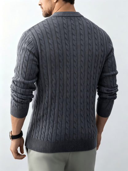 Men's Spring/Fall Half-Zip Stand Collar Cable Knit Sweater