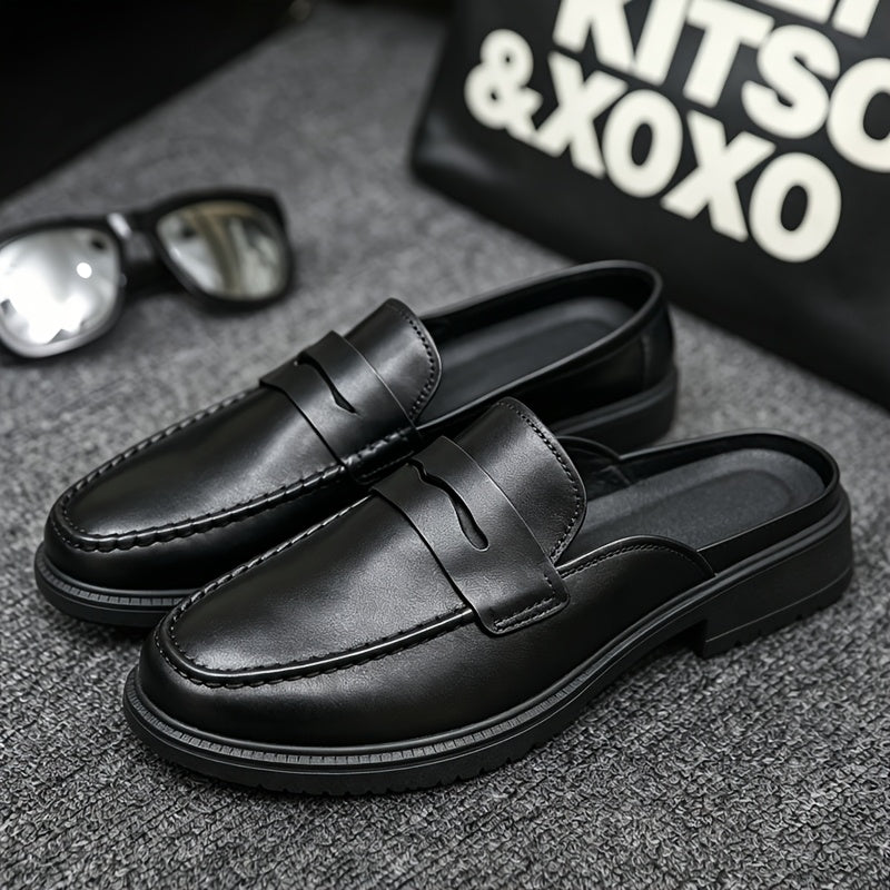 Men's Casual British-Style PU Slip-On Slippers with Round Toe