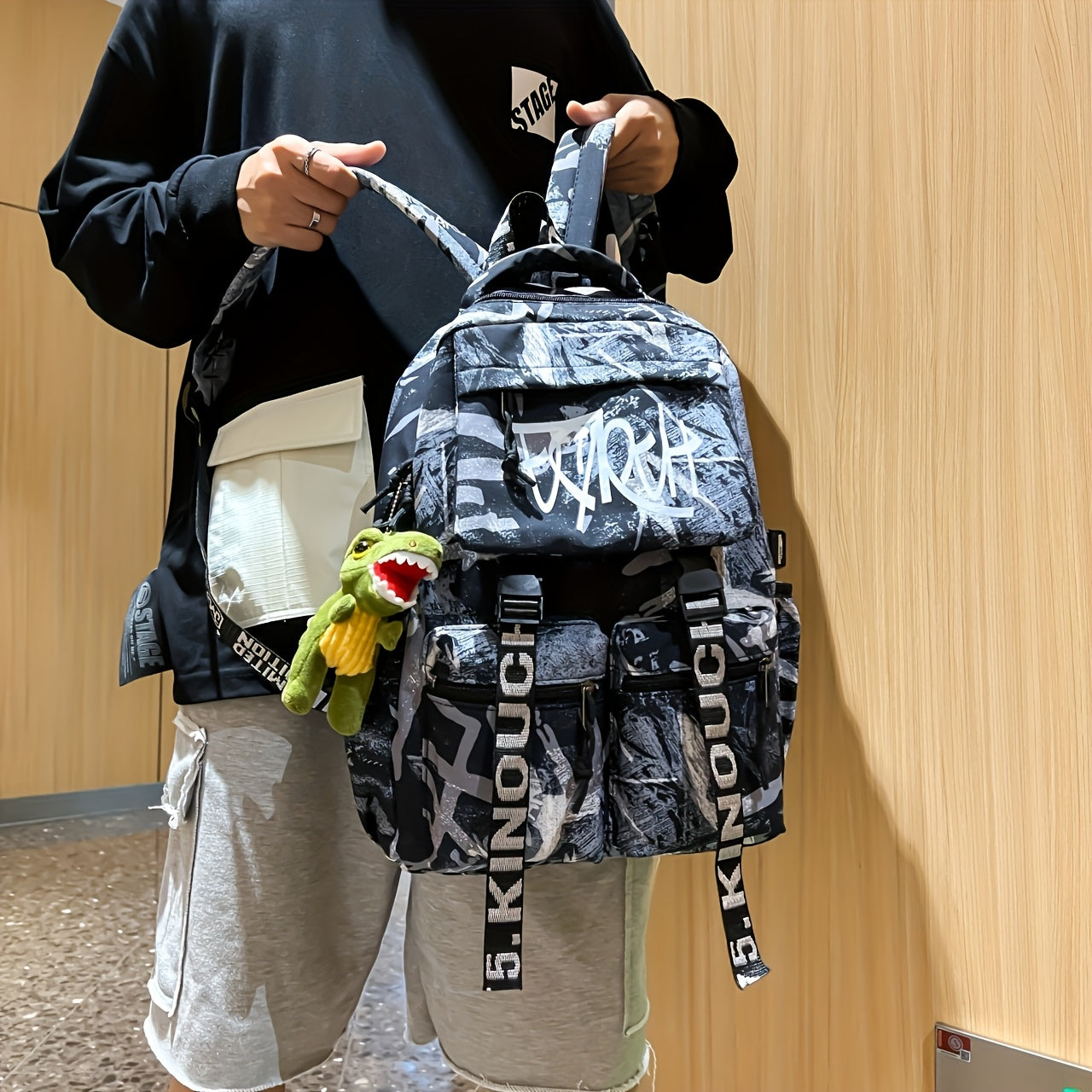 Spacious, Stylish Graffiti-Style Large Capacity Backpack for College & High School Students - Durable Nylon, Casual Fashion