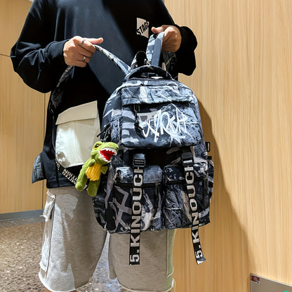 Spacious, Stylish Graffiti-Style Large Capacity Backpack for College & High School Students - Durable Nylon, Casual Fashion