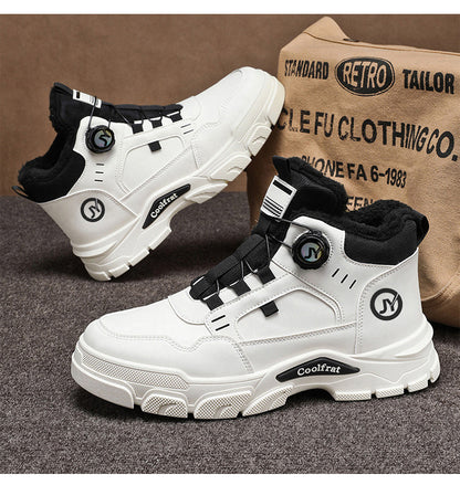 Men's New Winter Thickened -Lined Boots, Three Color Options, Comfortable and Warm, Easy On/Off with Knob Design, Suitable for Outdoor Snow, Hiking, and Mountaineering