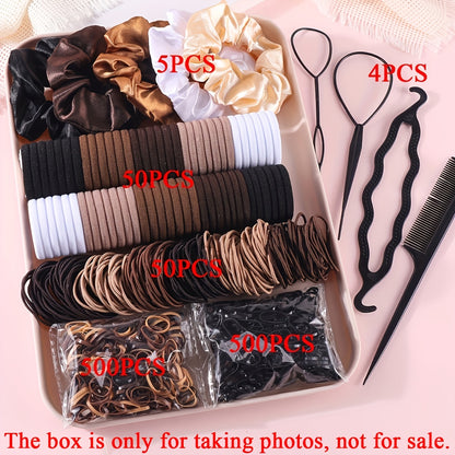 1109pcs Women’s Dark Hair Accessory Set with Elastic Bands