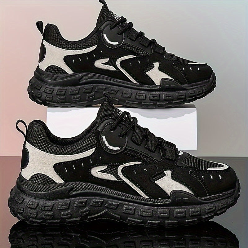 Men's Trendy Chunky Sneakers - Breathable Mesh  PU Upper, Durable PVC Sole, Lace-Up Casual Sneakers in Gray, Black  Orange, All-Season Comfort for Casual Attire