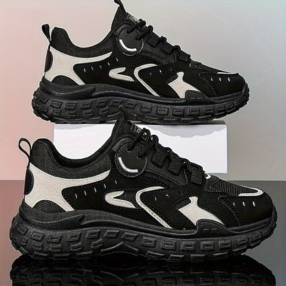Men's Trendy Chunky Sneakers - Breathable Mesh  PU Upper, Durable PVC Sole, Lace-Up Casual Sneakers in Gray, Black  Orange, All-Season Comfort for Casual Attire