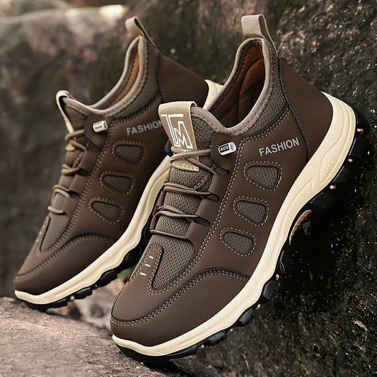 Men's Breathable Casual Running Shoes - All-Season, Stylish Lace-Up Sneakers with Rugged Tread for Hiking  Casual Attire, Brown