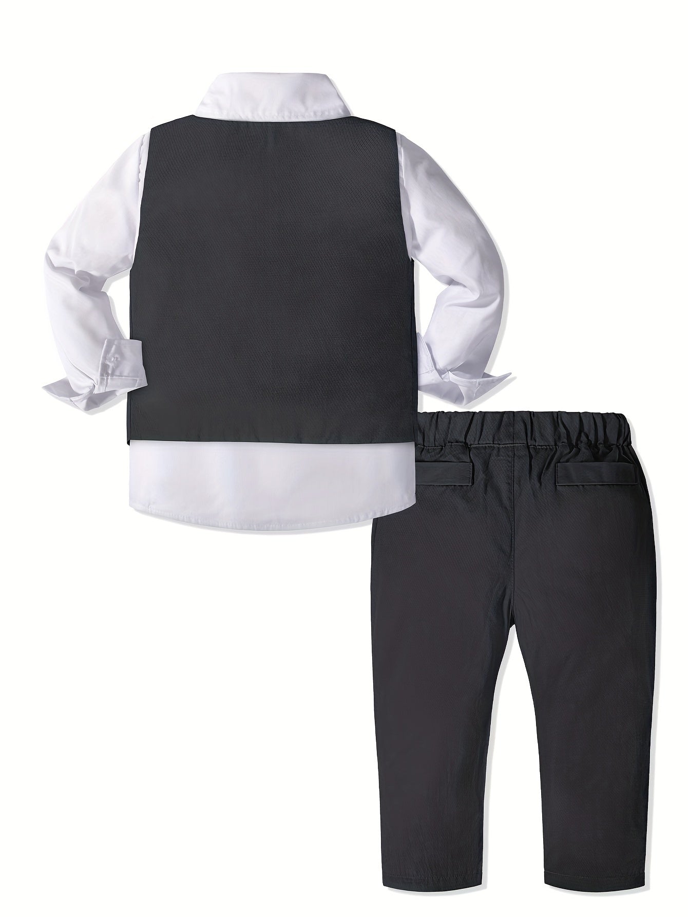 Boys' 4-Piece Preppy Suit Set with Vest and Bow Tie