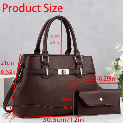 Women’s 2-Piece Faux Leather Quilted Bag Set with Removable Strap