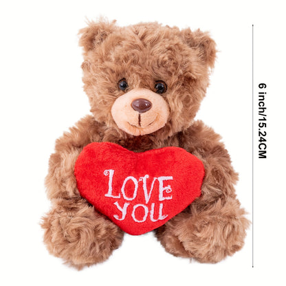 Charming 6-Inch Brown & Red Heart 'Love You' Plush Bear - Perfect for Valentine's, Mother's Day & Father's Day Gifts