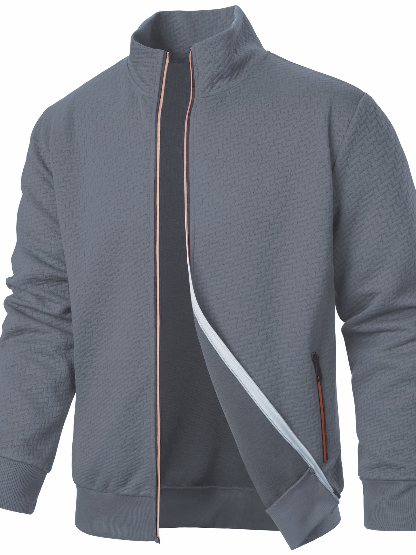 Men's Casual Zip Up Jacquard Jacket, Chic Stand Collar Coat for Spring Fall, Autumn And Winter, Hoodie Top