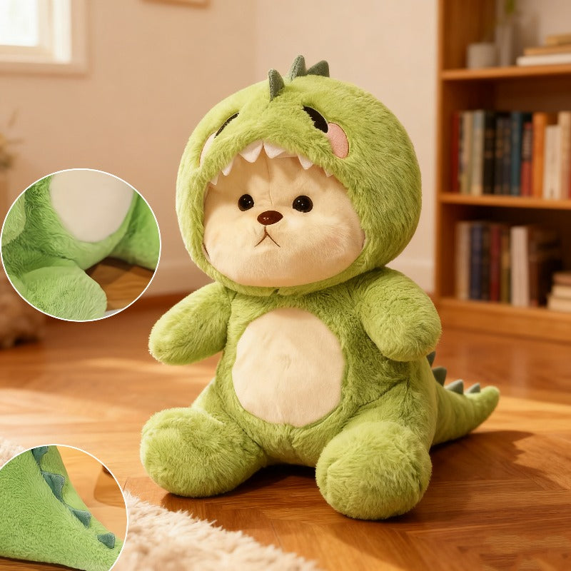 Cute Green Dinosaur Plush Toy with Jacket, Soft Face, Can Be Used as a Pillow, Doll, or Bedside Decoration, Ideal for Birthday, Christmas, New Year, and Valentine's Day Gifts