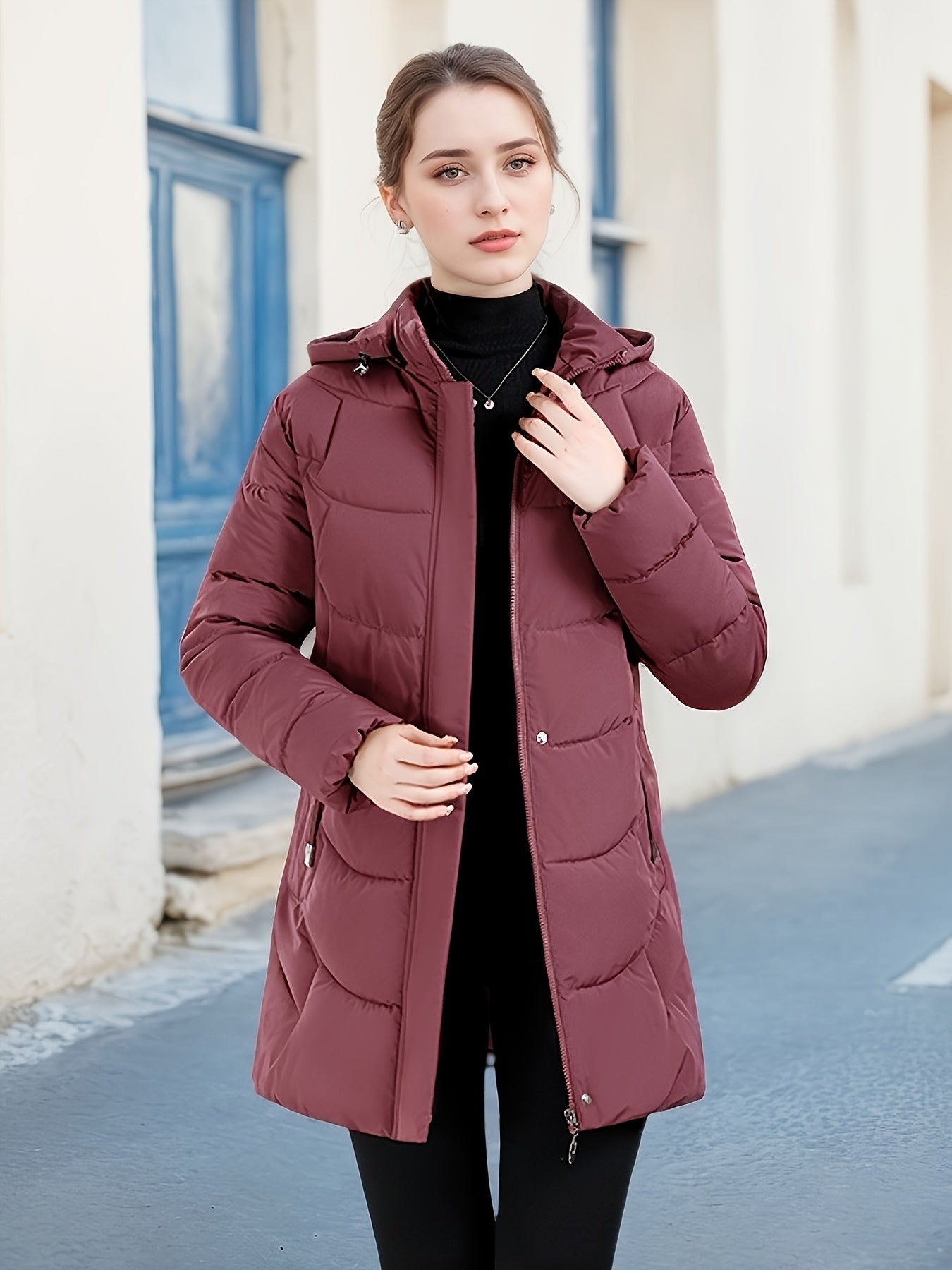 Women's Elegant Winter Jacket - Shearling-Like Bead-Like Button Closure Coat, Puffer-Free, Hand Washable Long Sleeve Outerwear for Cold Weather (Casual & Formal) - Black Jacket Without Belt/Hardware (Ready-to-Wear), Winter Ja