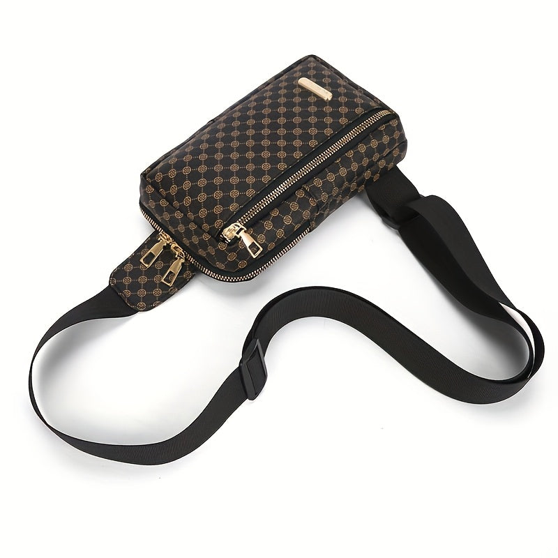 Men'S Classic Black PU Crossbody Bag with Geometric Pattern, Key Holder, Zipper Closure, Polyester Lining, Urban Style, Commuter Bag Geometric Pattern Bag Zippered Closure Bag