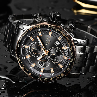 LIGE Watches Fashion Junior Men's Sports Multifunctional Quartz Watch, IP68 Waterproof Watch, Stainless Steel Band, Precision Chronograph, Stopwatch Date Function, Casual Elegant Vintage Style New Watch, Holiday Gifts - ayq