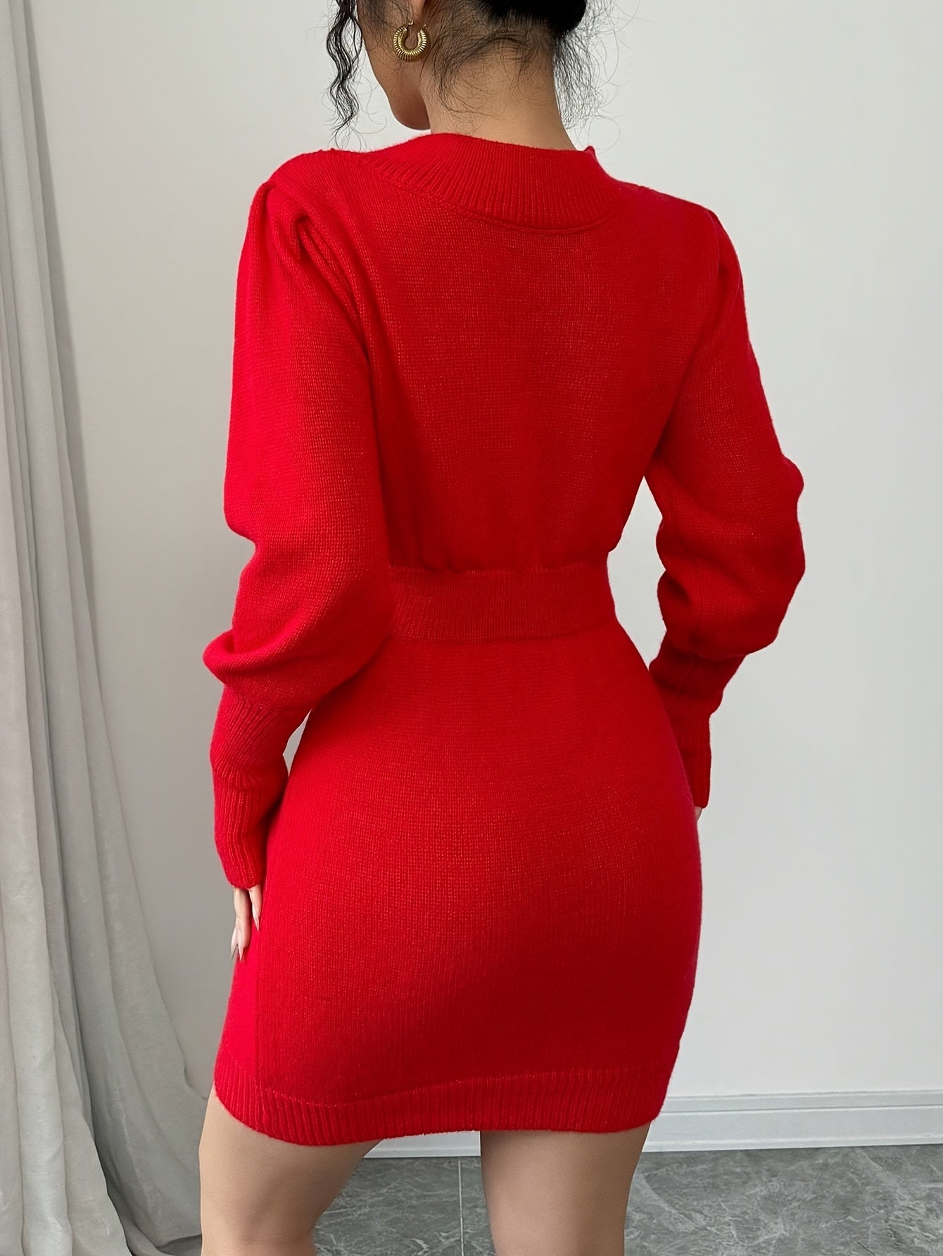 Women's Elegant Slim-Fit Sweater Dress with Bow Design, Fashionable and Versatile, Suitable for Autumn and Winter, Christmas Gift