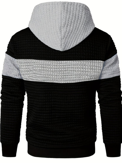 Fashion Hooded Sweatshirt | Casual Men'S Pullover with Slight Stretch Fabric, Long Sleeve, Pocket Details, Solid Color Pattern for Spring/Fall