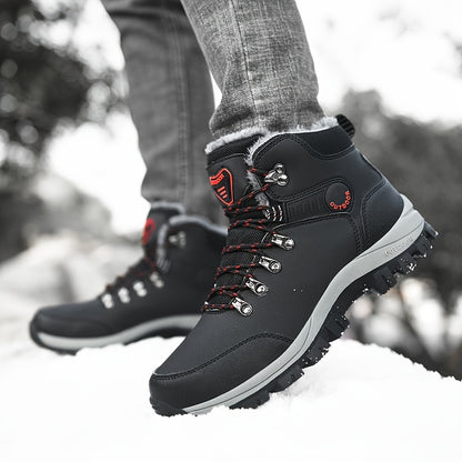 Men'S Winter Snow Warm Hiking Boots, Plush Ankle Boots, Lace-Up Outdoor Trend Style, Suitable for Hiking on Snowy Ground