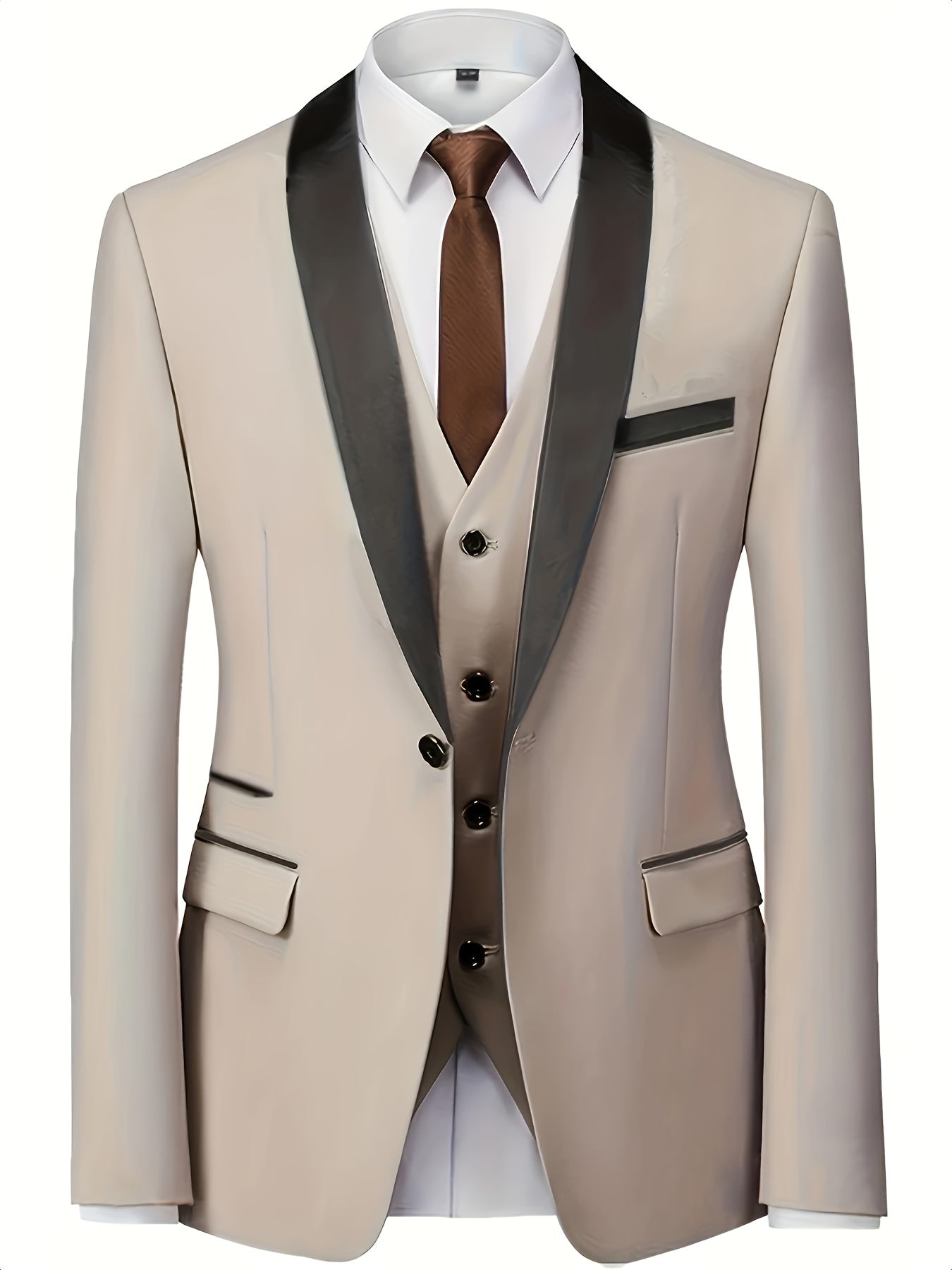 Men's Slim Fit 3-Piece Business Suit Set with Vest & Trousers