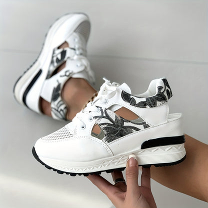 Women's New Fashion Leaf Floral Versatile Casual Lightweight Breathable Mesh Outdoor Sports Sandals with Thick Soft Sole for Height Boost
