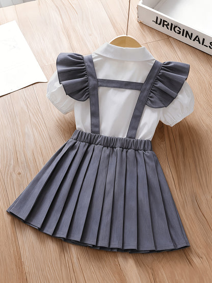 Girls' Summer Preppy 2-Piece Dress and Shirt Set