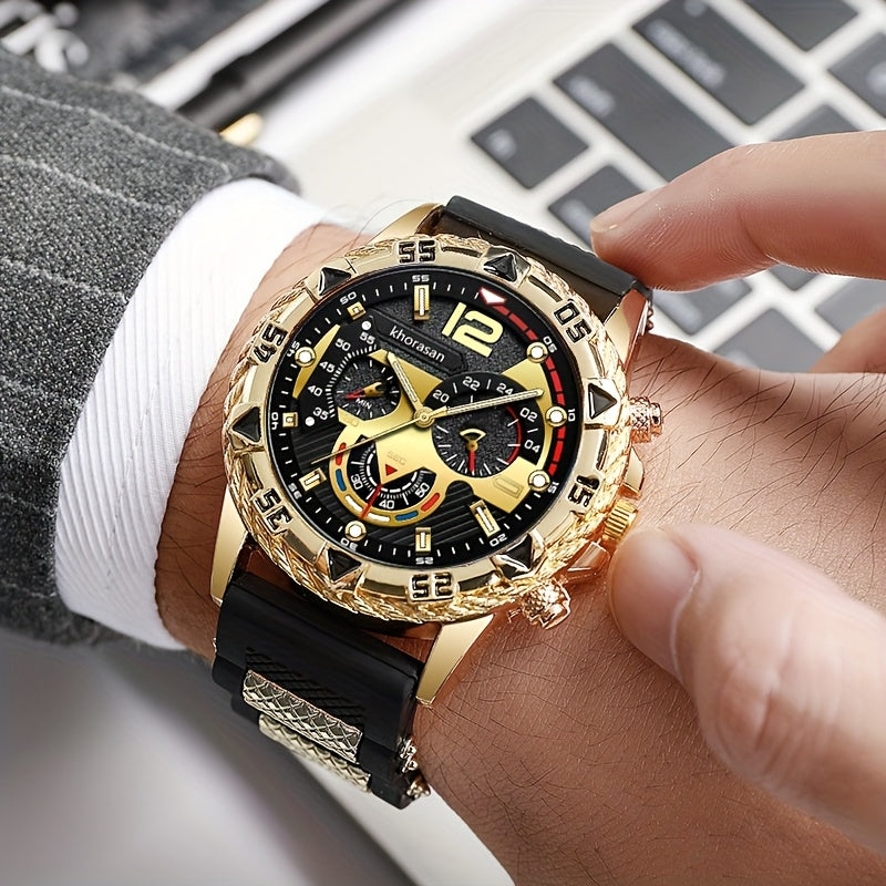 5pcs3 Men's handsome high-end fashion quartz watch + wallet glasses key chain gel pen value gift box set is the best choice for holiday birthdays