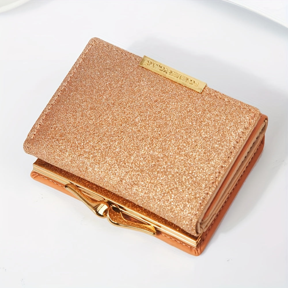 1pc, Women's Luxury High-Quality Wallet, Multi-Functional Multi-Card Slot Exclusive Coin Purse, Portable Compact Versatile Travel, Gorgeous Small Sequins, Exquisite Lady Gentle Style, Unique Design, Metal Snap Closure, Solid