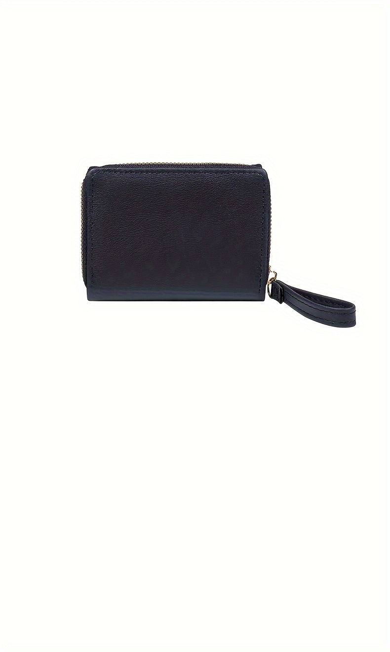 2024 New Women'S Short Wallet, Korean Style Zippered Coin Purse, Simple Design, Tri-Fold Multifunctional Faux Leather Card Holder.