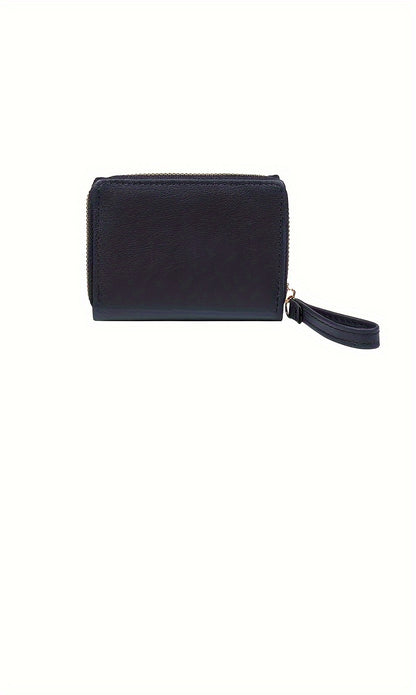 2024 New Women'S Short Wallet, Korean Style Zippered Coin Purse, Simple Design, Tri-Fold Multifunctional Faux Leather Card Holder.