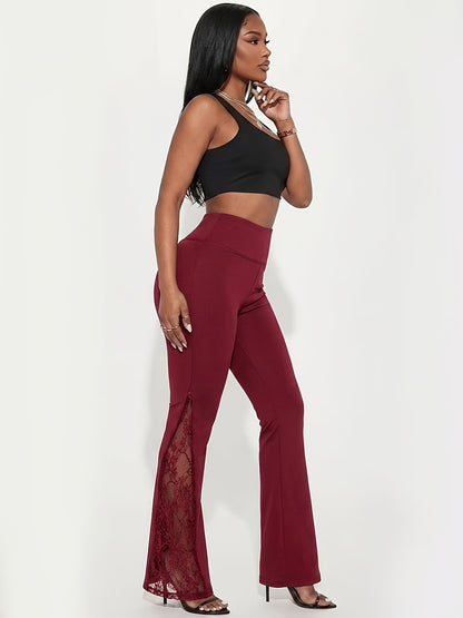 Y2K High-Waisted Wide-Leg Pants with Tummy Control & Lace Detail