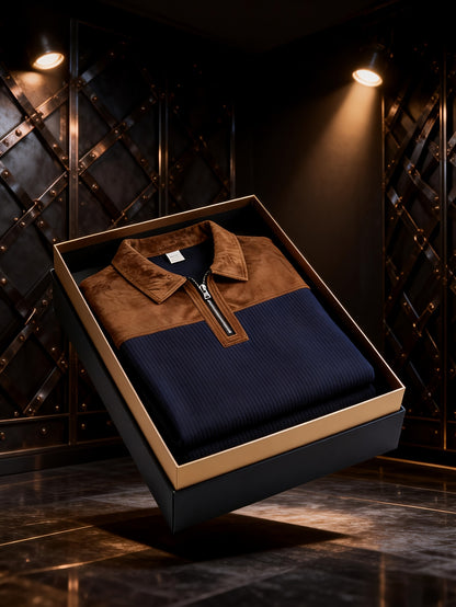 Men'S Casual Knit Sweater with Printed Lapel and Quarter Zip | Long Sleeve, Warm, Machine Washable, Perfect for Daily Wear and Gifts, Ideal for Christmas, Halloween, New Year