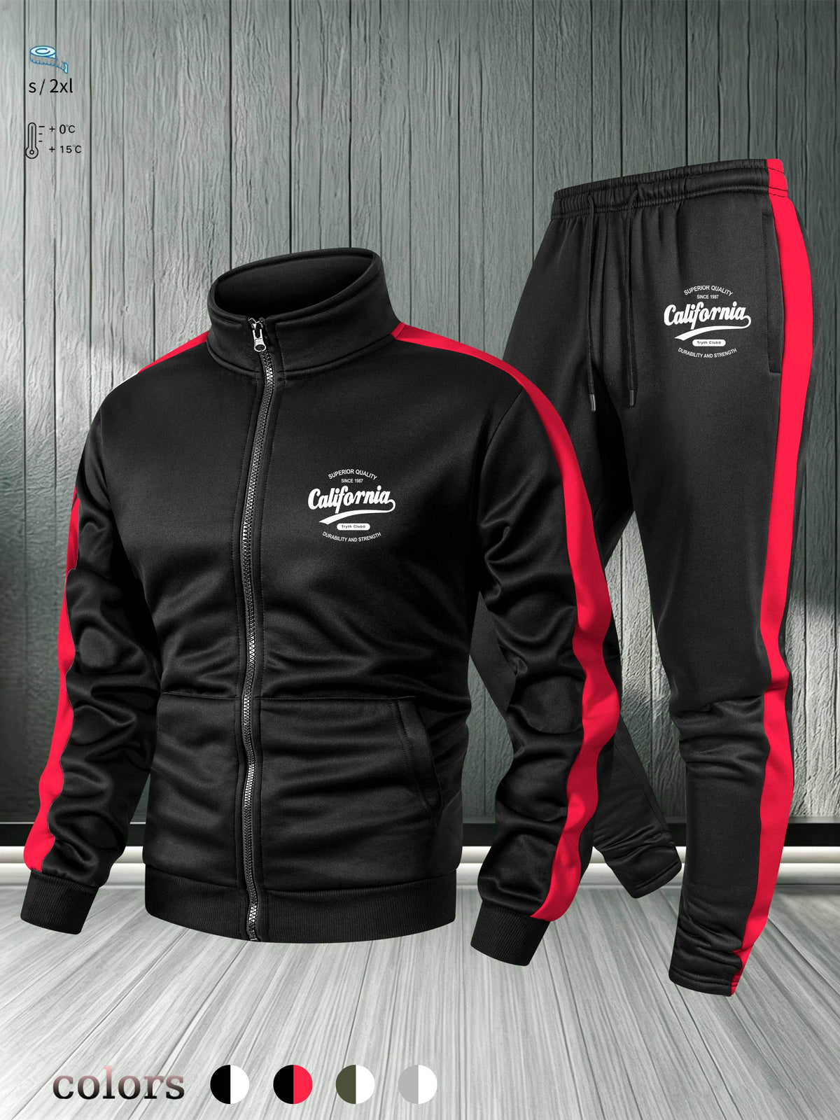 Men's Autumn Winter Stand Collar Zipper Jacket & Pants Set