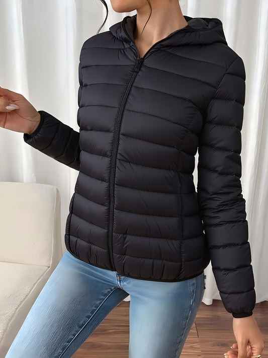 Women'S Hooded Jacket - Lightweight Warm Winter Coat with Non-Stretch Fabric, Elegant Commuter Style, Structured Fit for Everyday & Formal Outfits - Fall/Winter