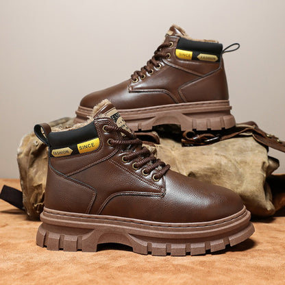 Men'S High-Top Winter Snow Boots - Heavy-Duty Thermal Insulated Cold Weather Boots with Lace-Up Closure, Non-Slip Rubber Sole - Brown - for Hiking, Outdoor