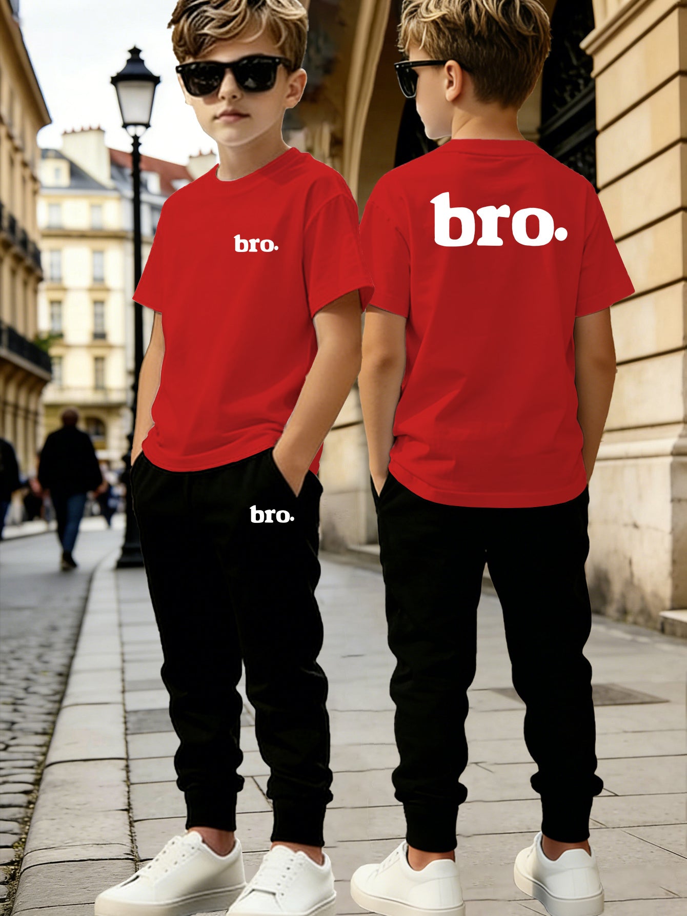 Boys' Summer Casual Shorts & Long Pants Set with 'BRO' Print