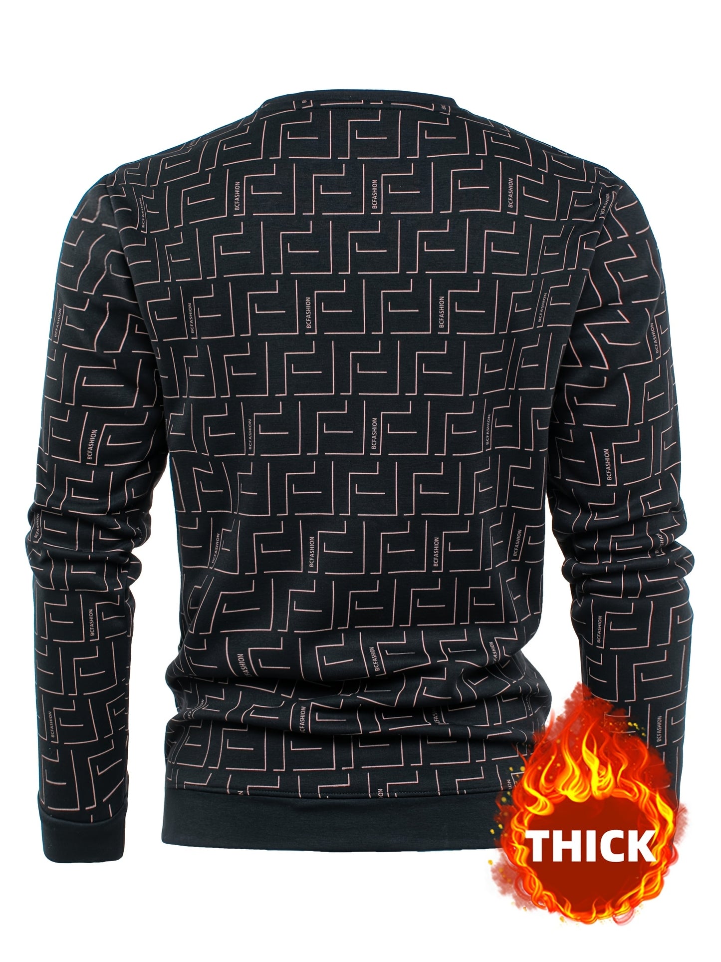 New Autumn And Winter Men'S Long-Sleeve Fleece Sweatshirt, Featuring a Geometric Pattern Design, Warm And Soft Stylish Round-Neck Sweatshirt, a Perfect Gift for Men to Keep Warm