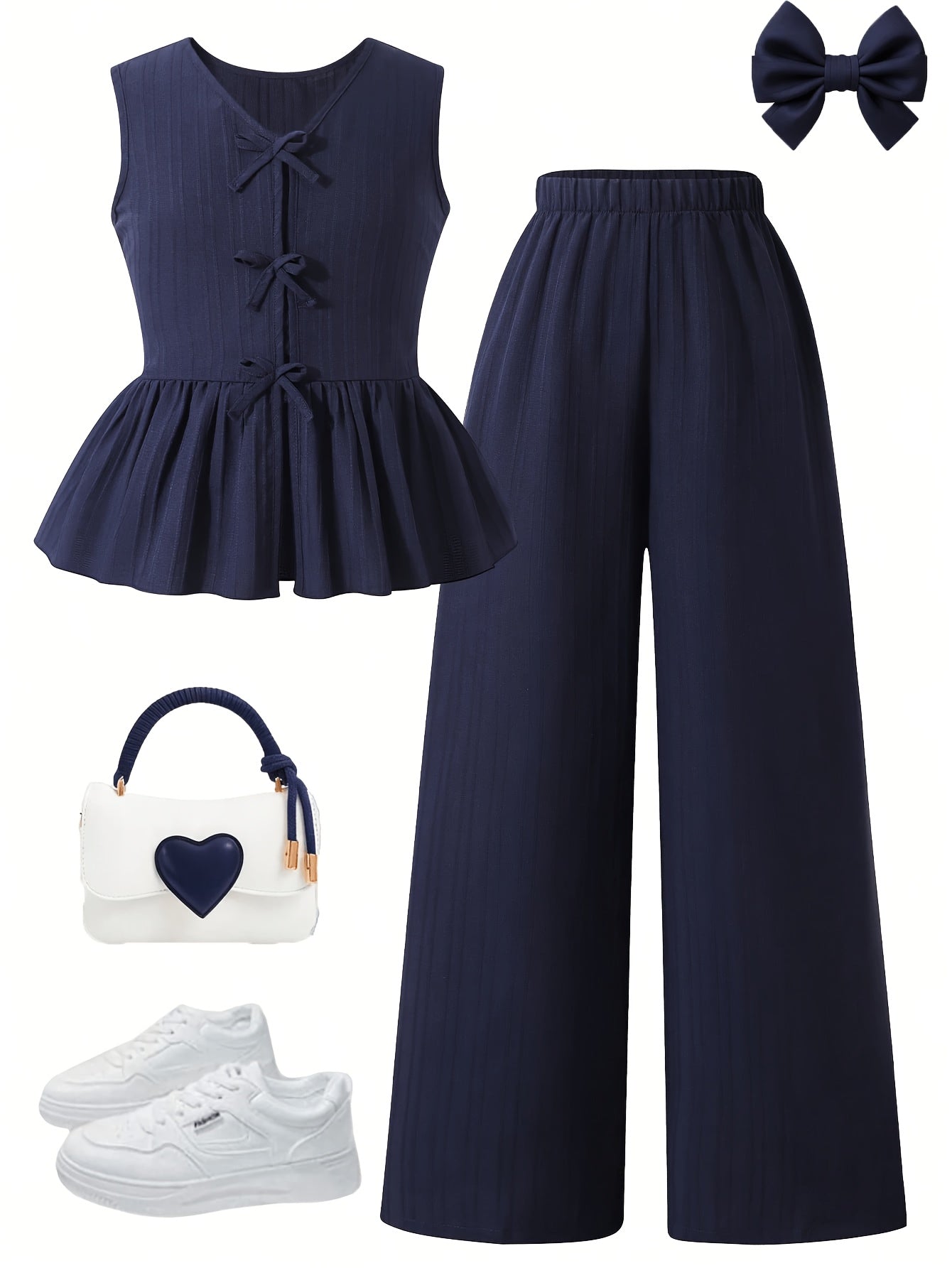 Girls' Summer Front-Tie Top & Wide-Leg Pants Set Casual