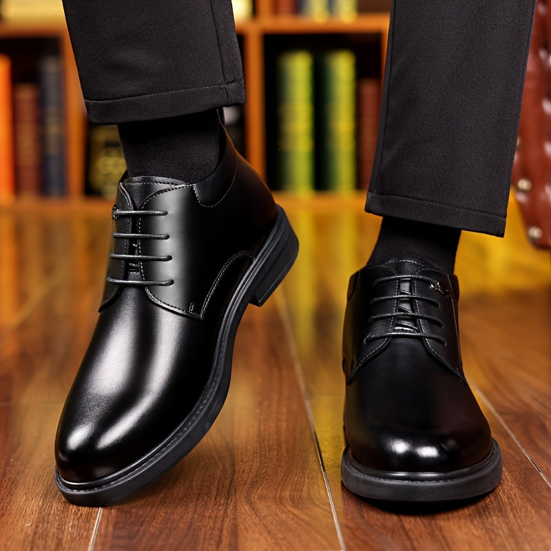 Men'S Formal Business Shoes, Featuring a Winter Fleece And a Classic Black Lace-Up Design, Suitable for Office And Wedding Occasions.