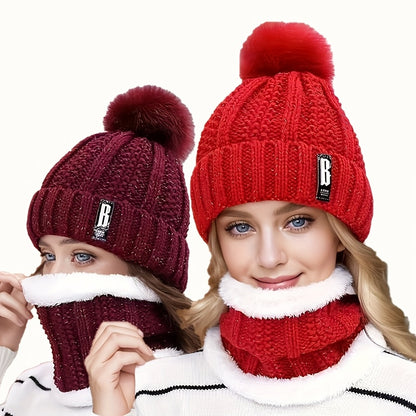 2pcs Winter Essentials Set - Thick Plush Pom Bucket Hat & Fleece-Lined Scarf | Windproof, Warm Beanie for Men & Women | Hand Wash Only, Winter Clothes, Cold Weather Gear, Cozy Headwear, Soft Texture, Stylish Headgear, Outdoor
