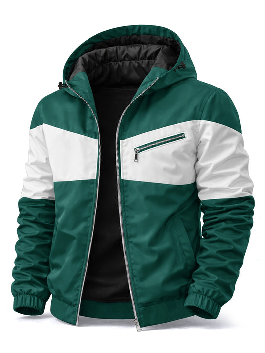 Men's Lightweight Hooded Jacket with Contrast Zipper for Spring/Fall