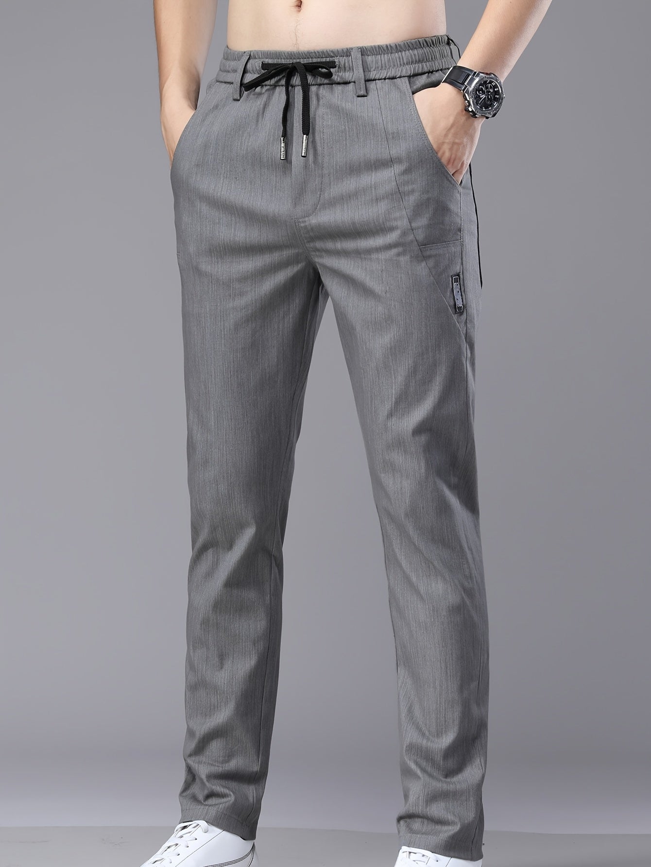 Men's Lightweight Cotton Stretch Business Pants, Slim Straight Fit