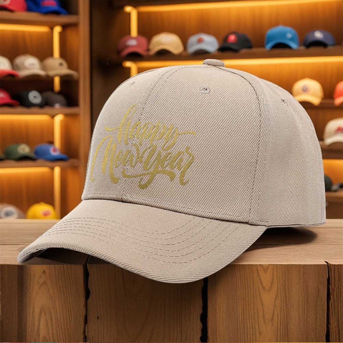 Men's Happy New Year Print Trucker Hat - Breathable Lightweight All-Season Cap with Golden Lettering & Confetti Design, Black & Golden Party Hat for Christmas, New Year's Eve, Mardi Gras - Machine Washable Casual Sport Cap fo